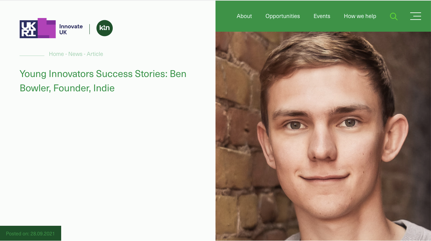 Young Innovators Success Stories: Ben Bowler, Founder, Indie